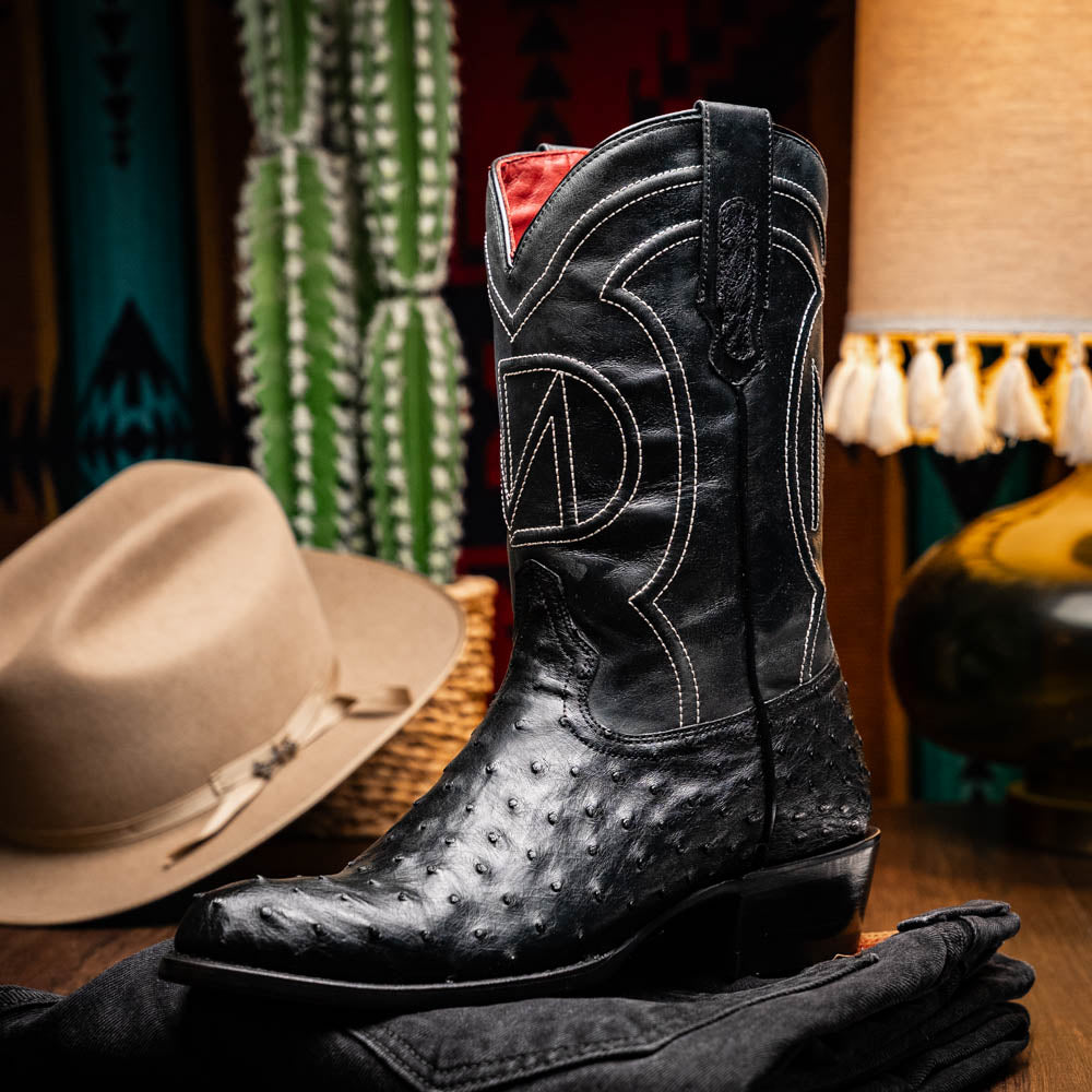 Marco Di Milano Savannah Ostrich Quill Round Toe Cowboy Boot Black