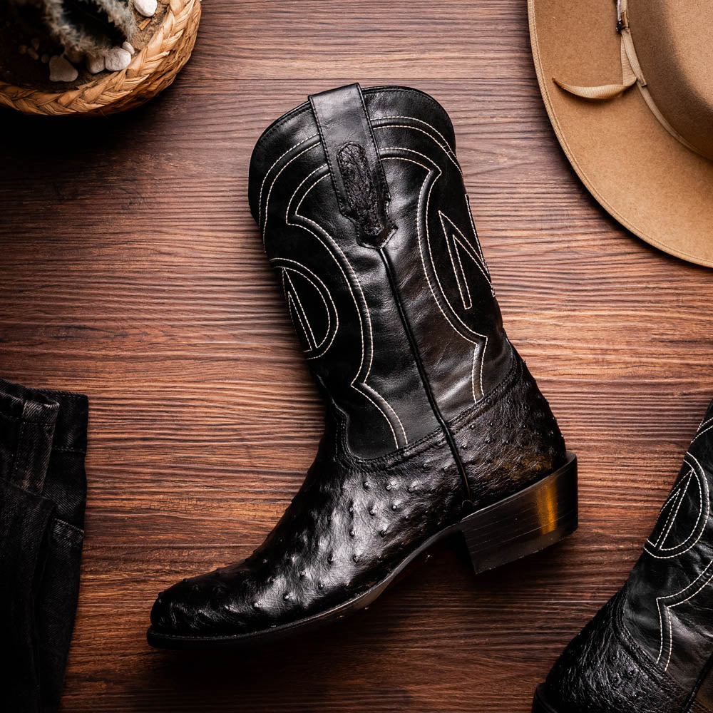 Marco Di Milano Savannah Ostrich Quill Round Toe Cowboy Boot Black