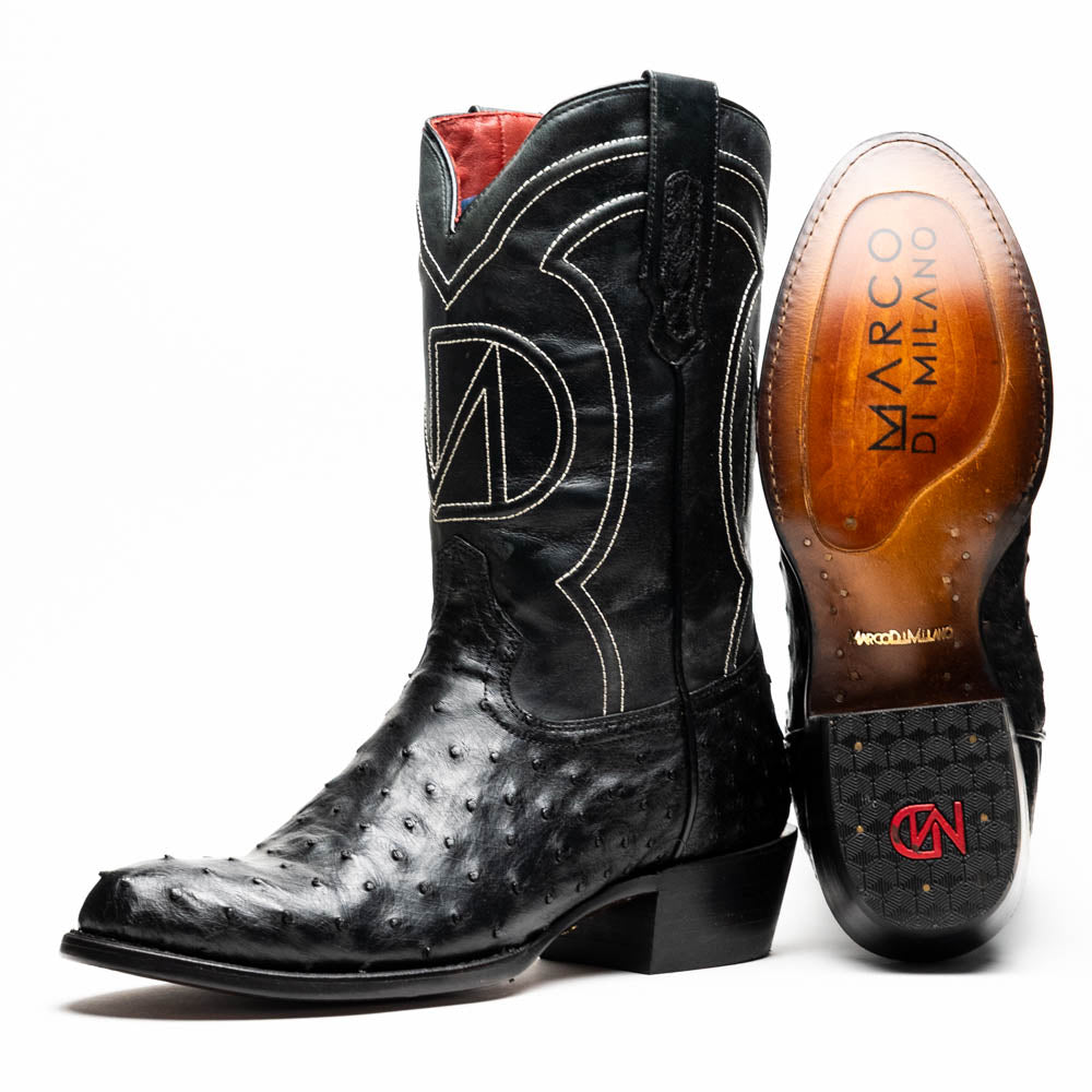 Marco Di Milano Savannah Ostrich Quill Round Toe Cowboy Boot Black