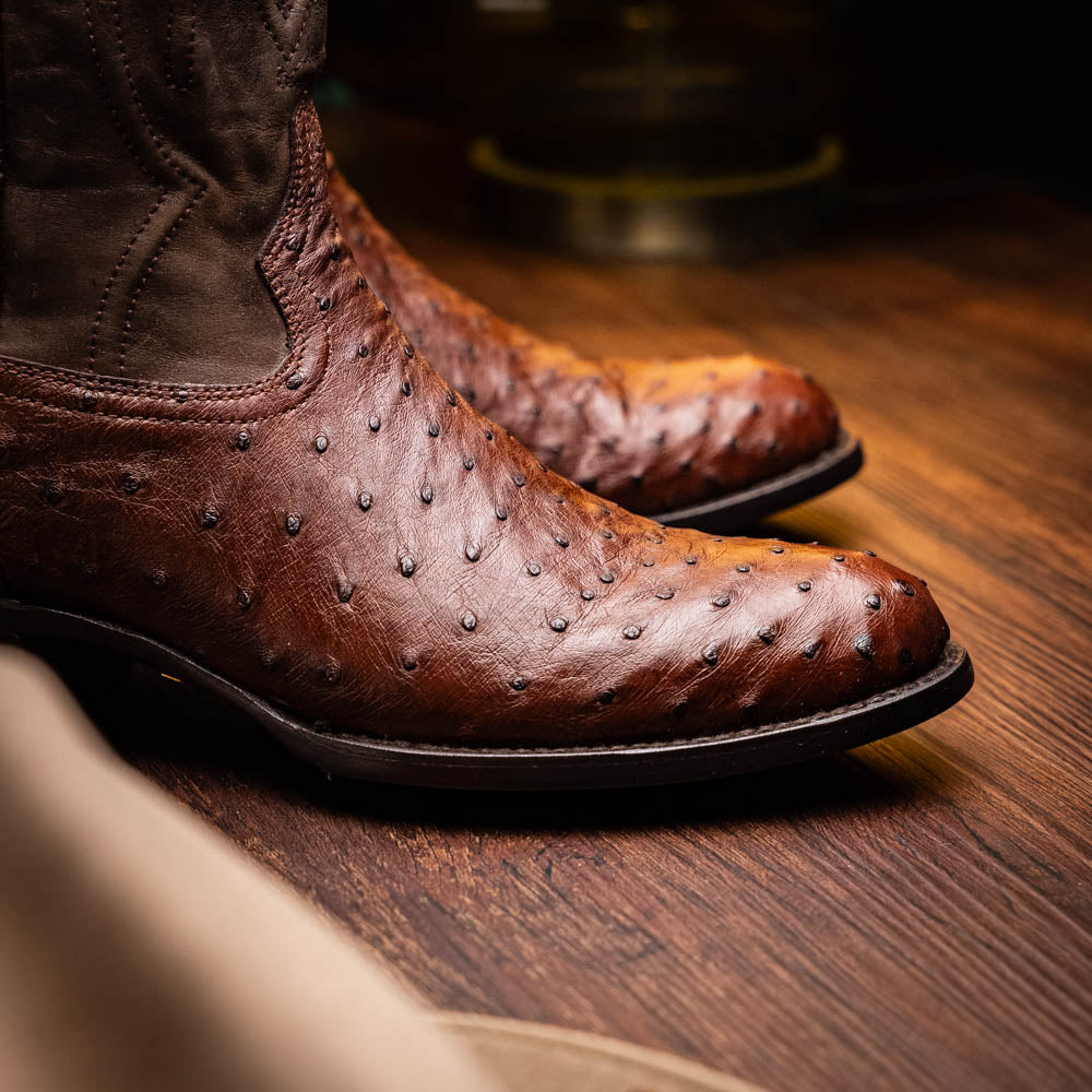 Marco Di Milano Savannah Ostrich Quill Round Toe Cowboy Boot Brown