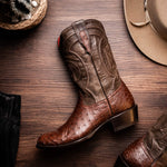 Marco Di Milano Savannah Ostrich Quill Round Toe Cowboy Boot Brown