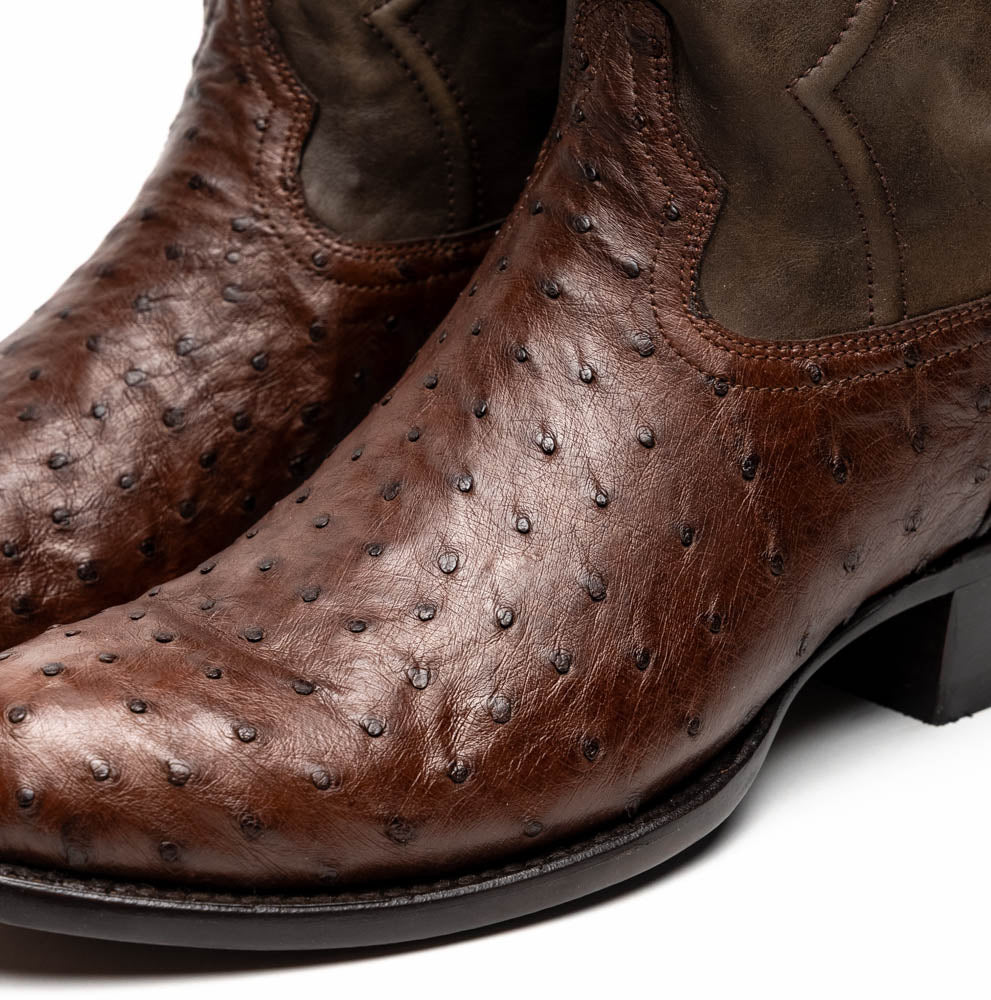Marco Di Milano Savannah Ostrich Quill Round Toe Cowboy Boot Brown