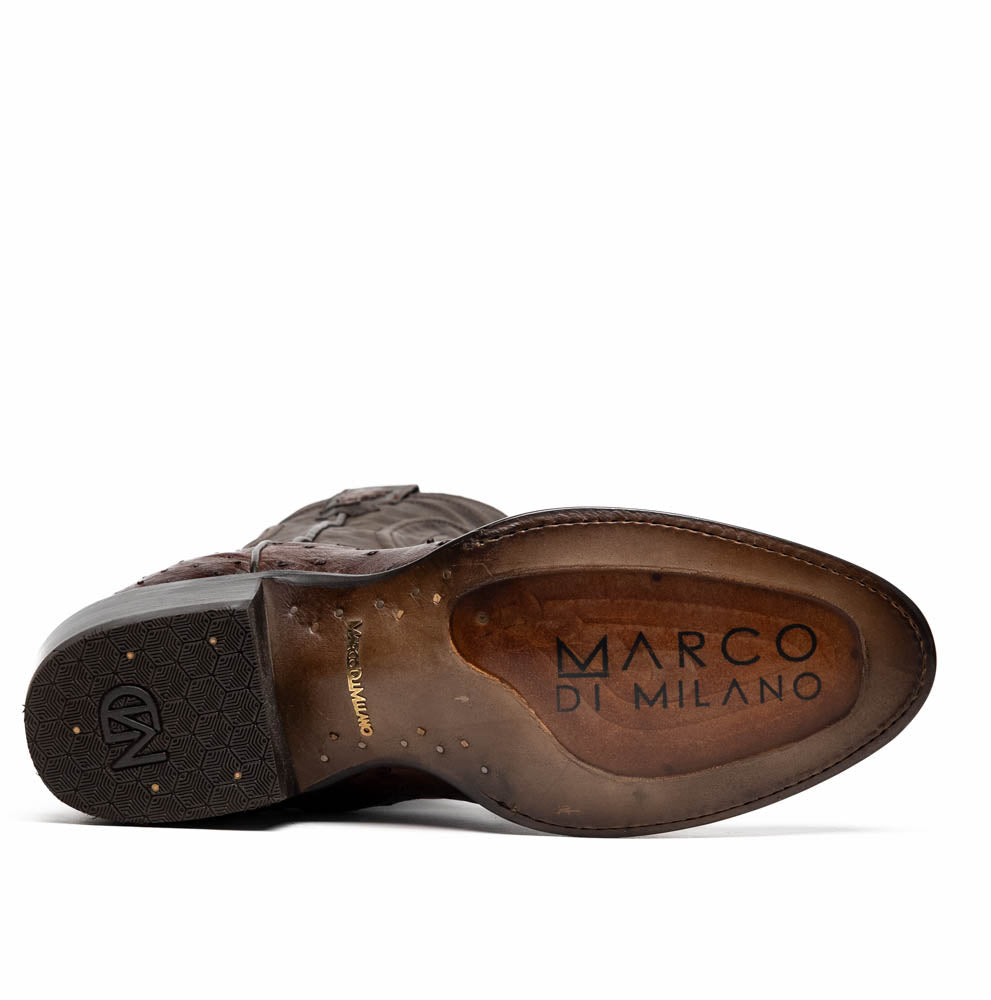 Marco Di Milano Savannah Ostrich Quill Round Toe Cowboy Boot Brown