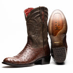Marco Di Milano Savannah Ostrich Quill Round Toe Cowboy Boot Brown