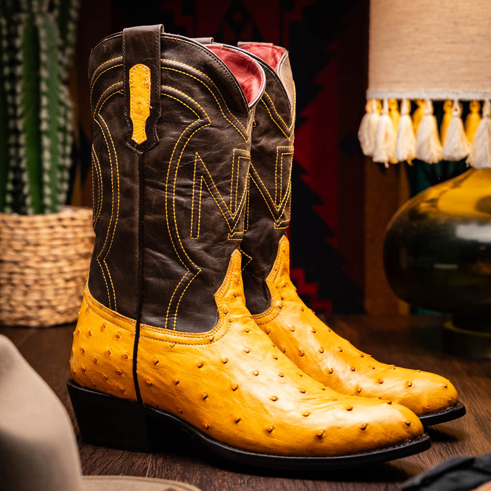 Marco Di Milano Savannah Ostrich Quill Round Toe Cowboy Boot Buttercup
