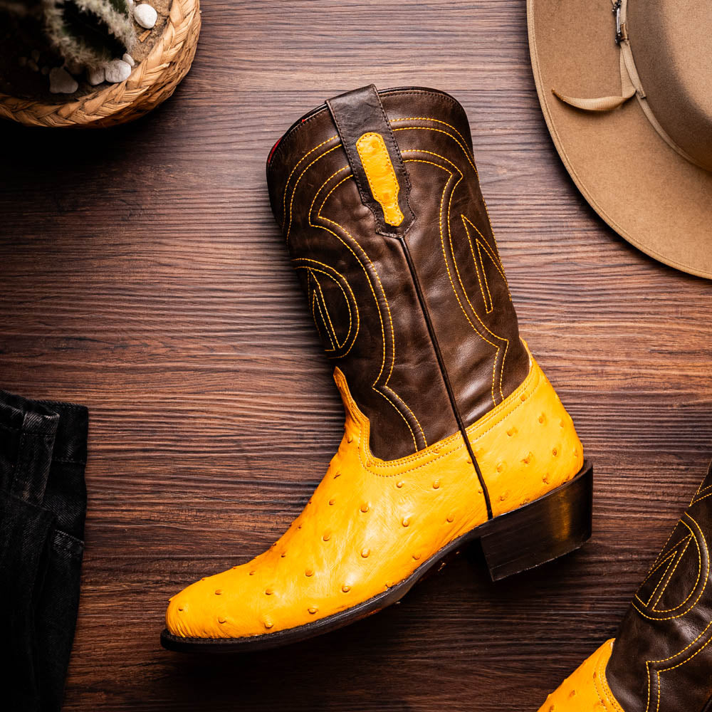 Marco Di Milano Savannah Ostrich Quill Round Toe Cowboy Boot Buttercup