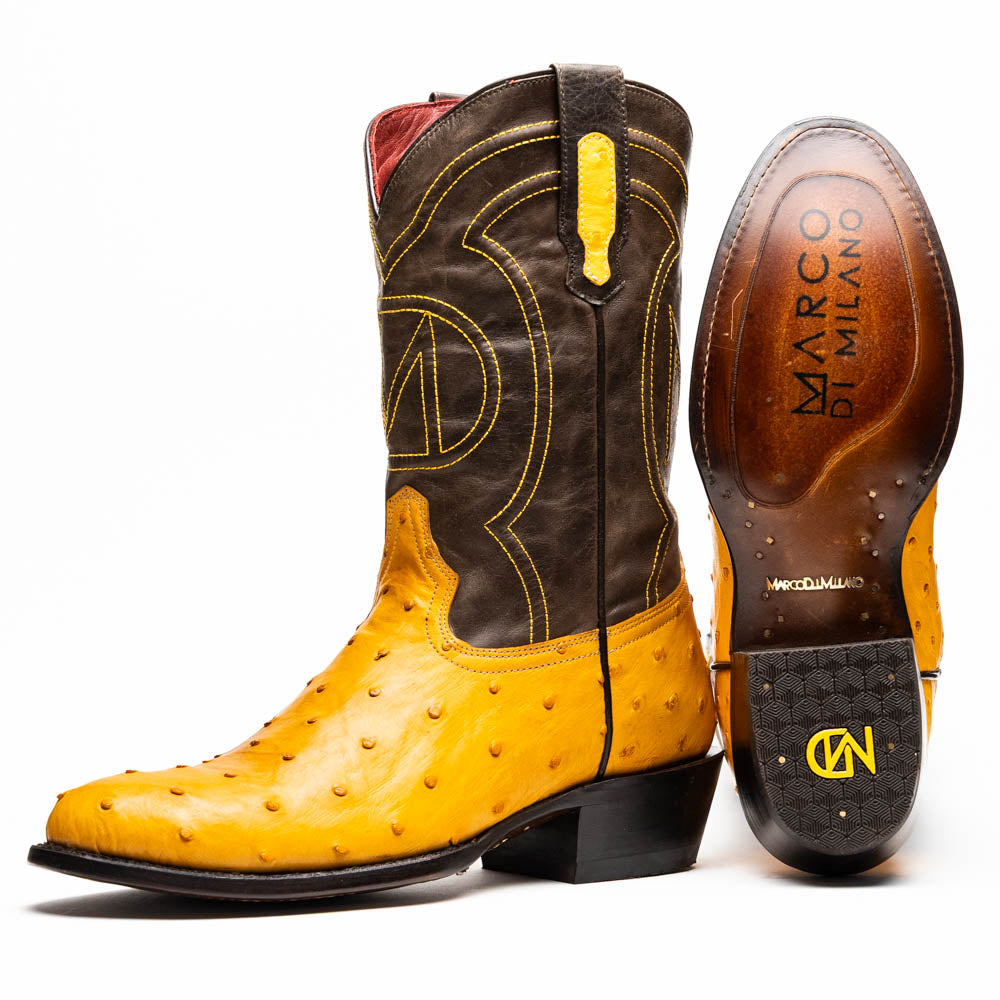 Marco Di Milano Savannah Ostrich Quill Round Toe Cowboy Boot Buttercup