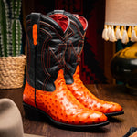 Marco Di Milano Savannah Ostrich Quill Round Toe Cowboy Boot Orange
