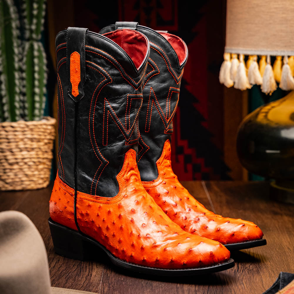 Marco Di Milano Savannah Ostrich Quill Round Toe Cowboy Boot Orange