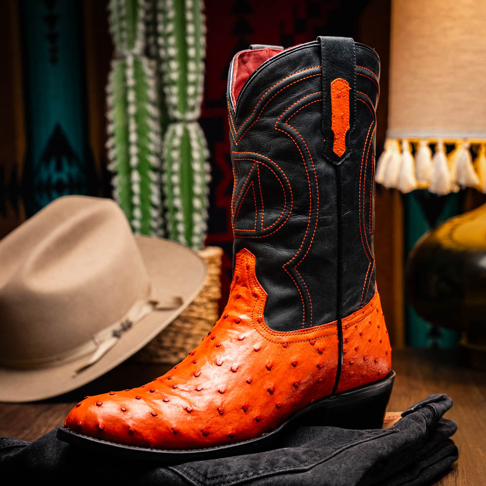 Marco Di Milano Savannah Ostrich Quill Round Toe Cowboy Boot Orange