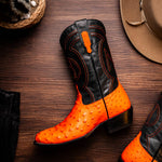 Marco Di Milano Savannah Ostrich Quill Round Toe Cowboy Boot Orange