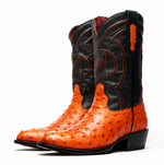 Marco Di Milano Savannah Ostrich Quill Round Toe Cowboy Boot Orange