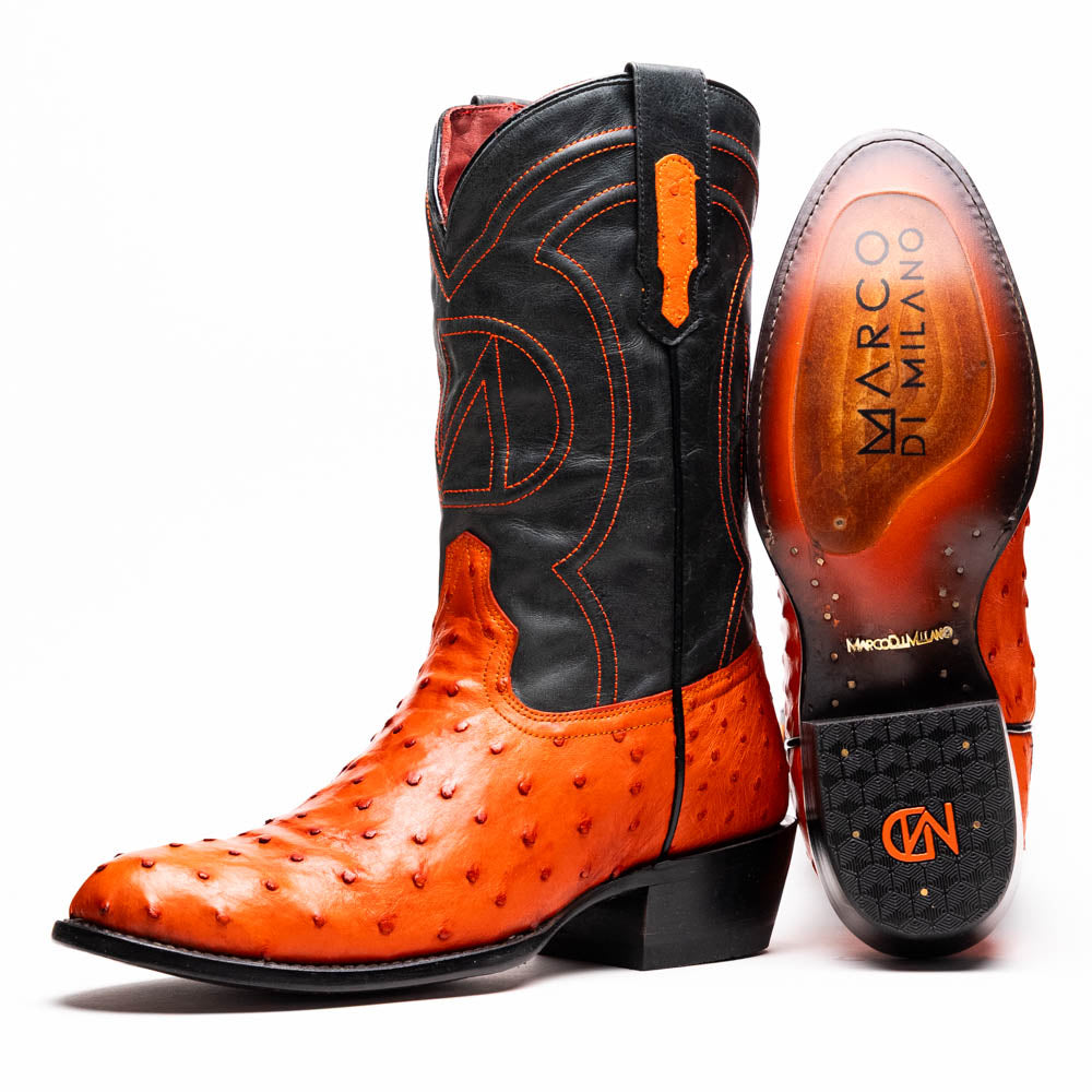 Marco Di Milano Savannah Ostrich Quill Round Toe Cowboy Boot Orange