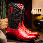 Marco Di Milano Savannah Ostrich Quill Round Toe Cowboy Boot Red