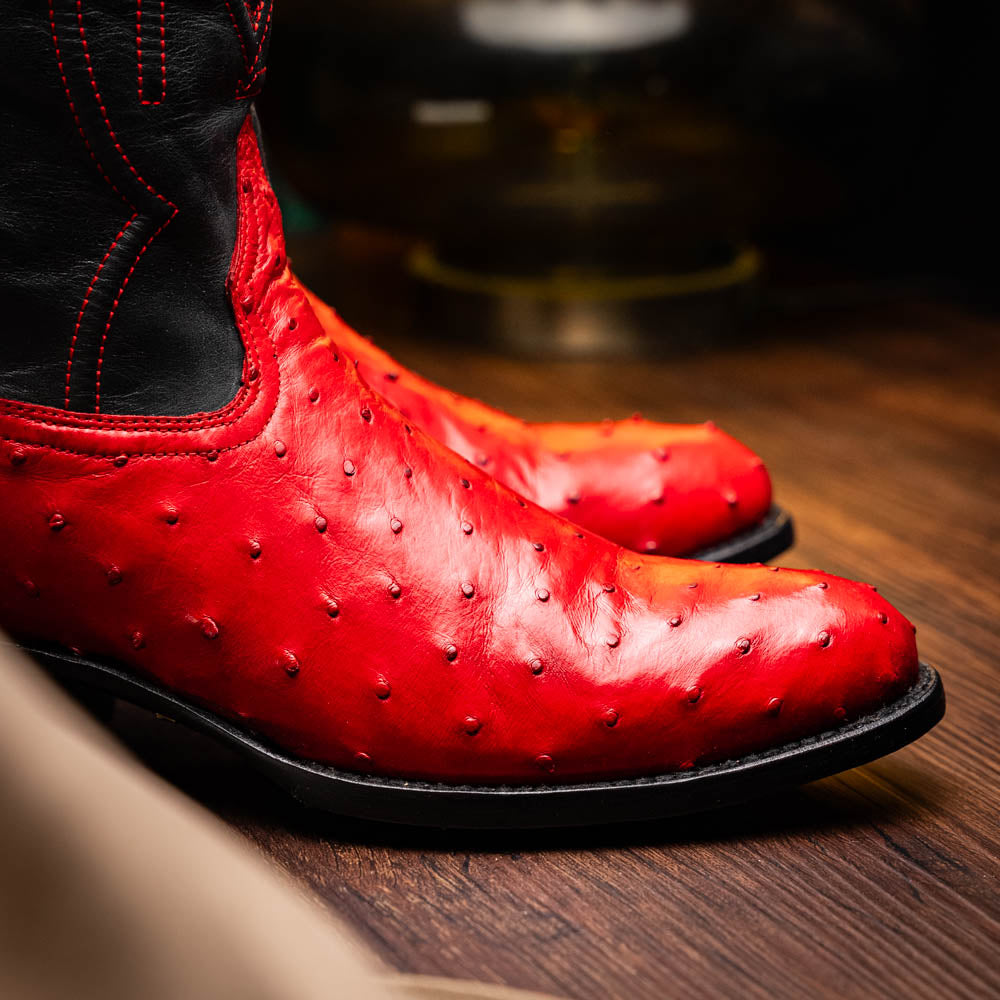 Marco Di Milano Savannah Ostrich Quill Round Toe Cowboy Boot Red