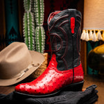 Marco Di Milano Savannah Ostrich Quill Round Toe Cowboy Boot Red