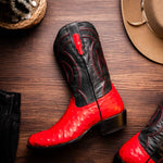 Marco Di Milano Savannah Ostrich Quill Round Toe Cowboy Boot Red
