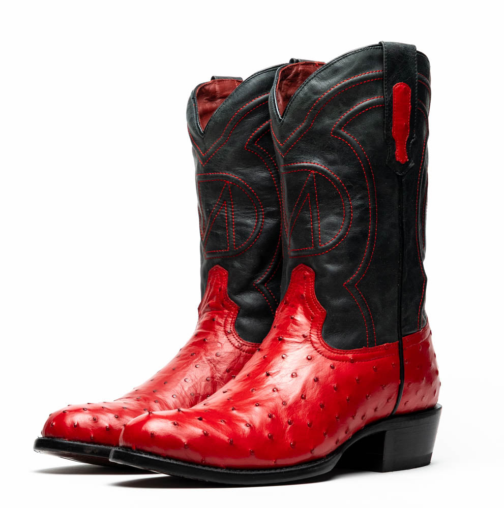 Marco Di Milano Savannah Ostrich Quill Round Toe Cowboy Boot Red