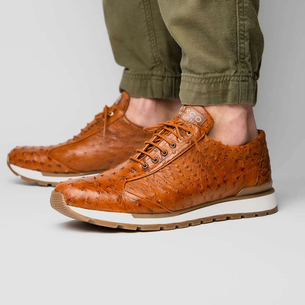 Marco Di Milano Scanno Ostrich Quill Sneakers Antique Cognac