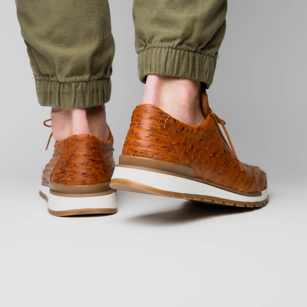 Marco Di Milano Scanno Ostrich Quill Sneakers Antique Cognac