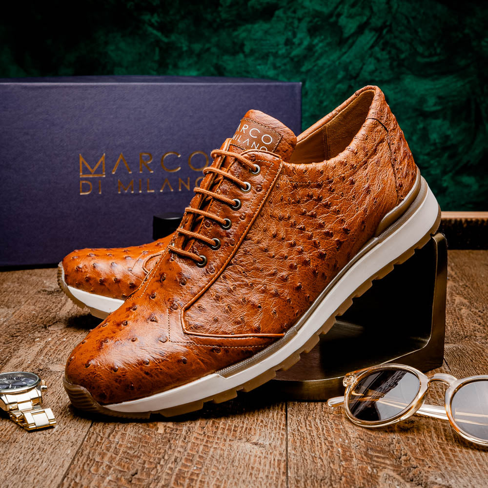 Marco Di Milano Scanno Ostrich Quill Sneakers Antique Cognac