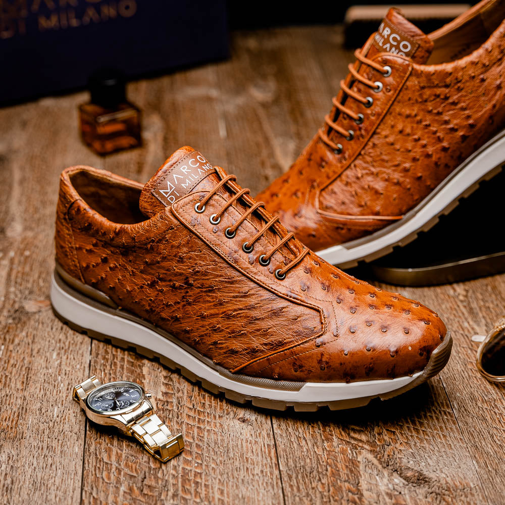 Marco Di Milano Scanno Ostrich Quill Sneakers Antique Cognac