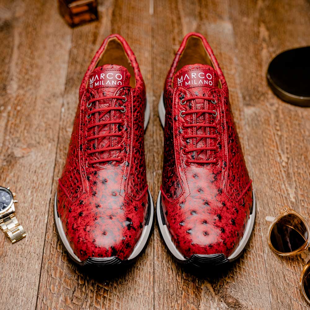 Marco Di Milano Scanno Ostrich Quill Sneakers Antique Red