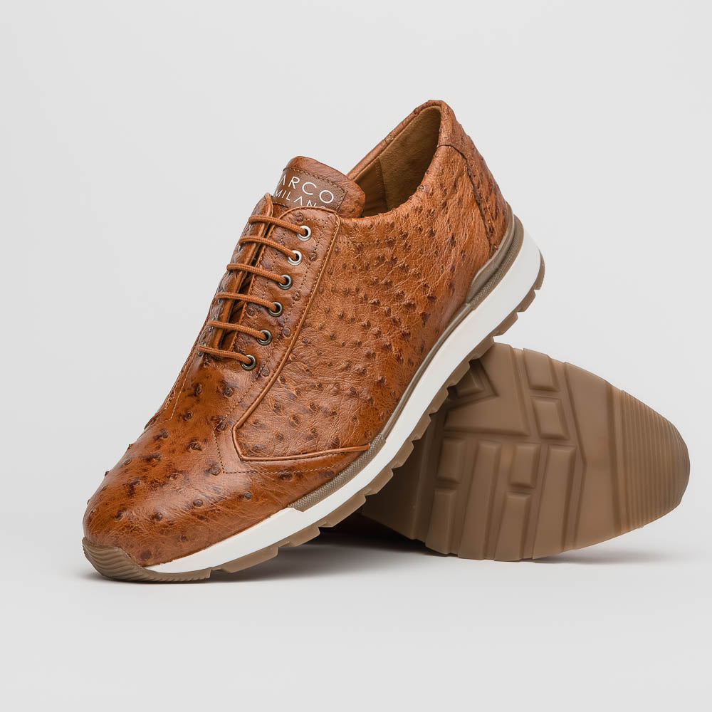 Marco Di Milano Scanno Ostrich Quill Sneakers Antique Cognac