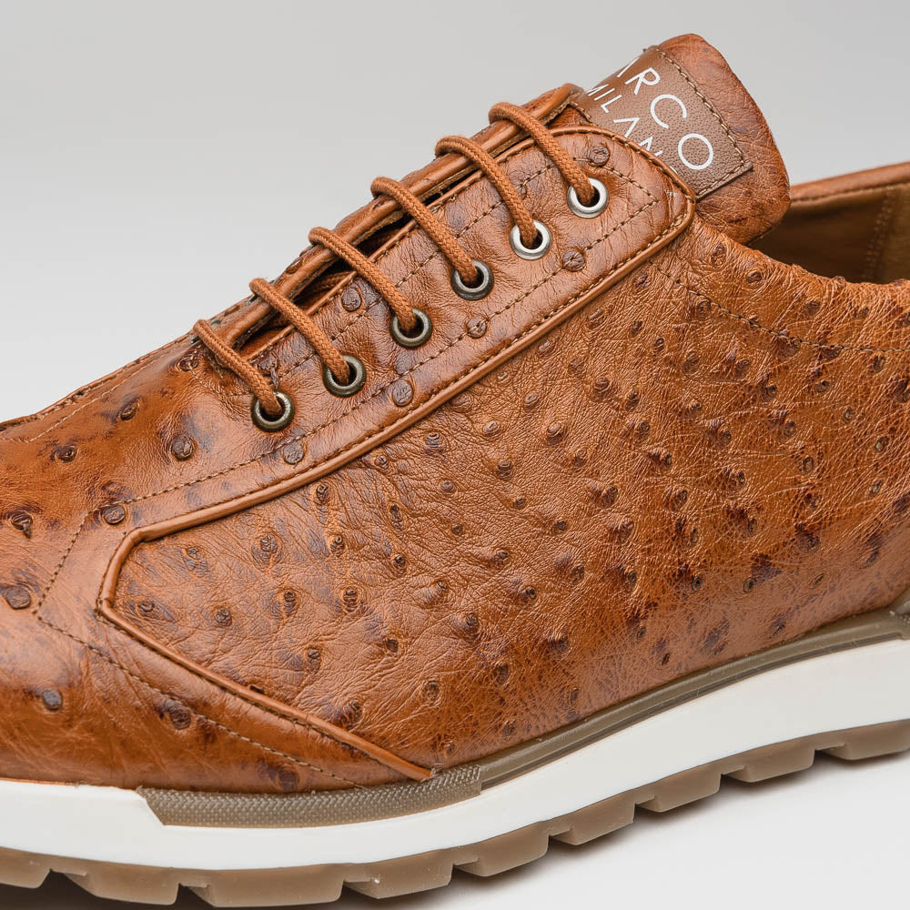 Marco Di Milano Scanno Ostrich Quill Sneakers Antique Cognac