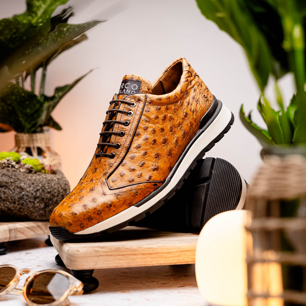 Marco Di Milano Scanno Ostrich Quill Sneakers Antique Paja