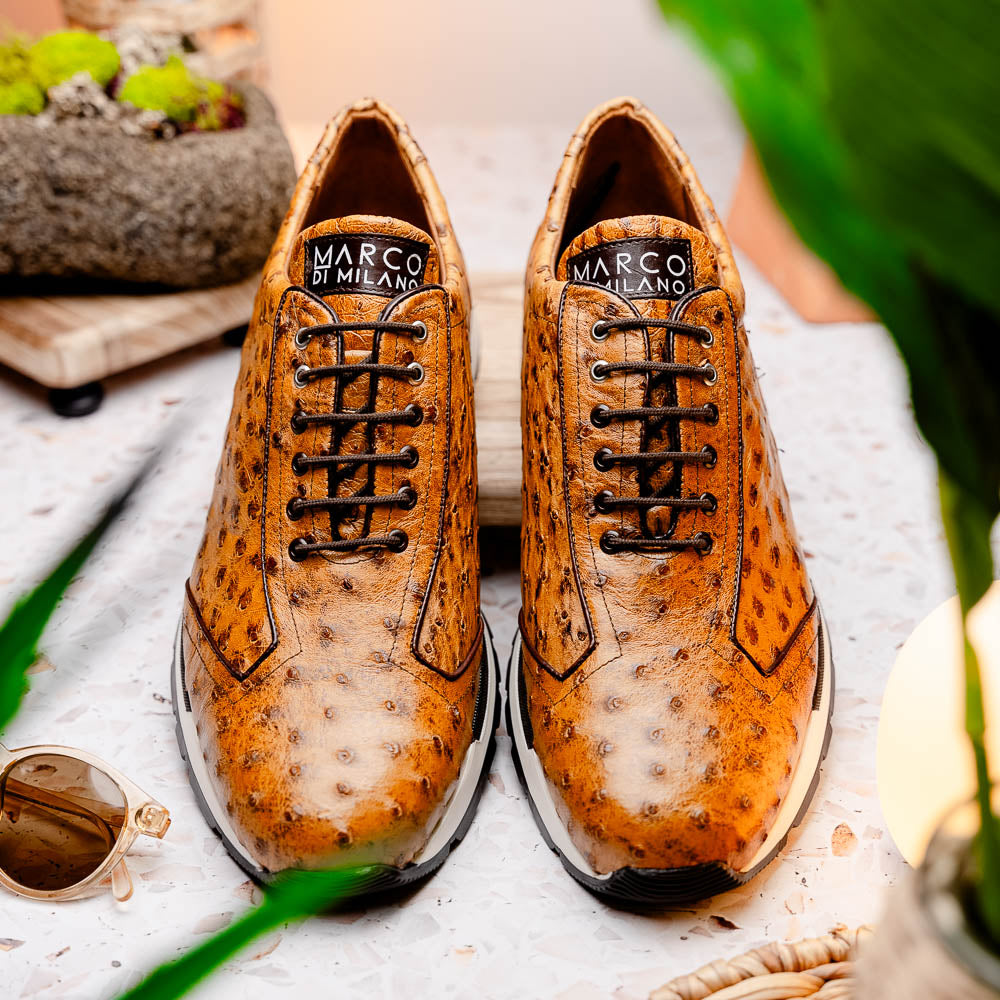 Marco Di Milano Scanno Ostrich Quill Sneakers Antique Paja