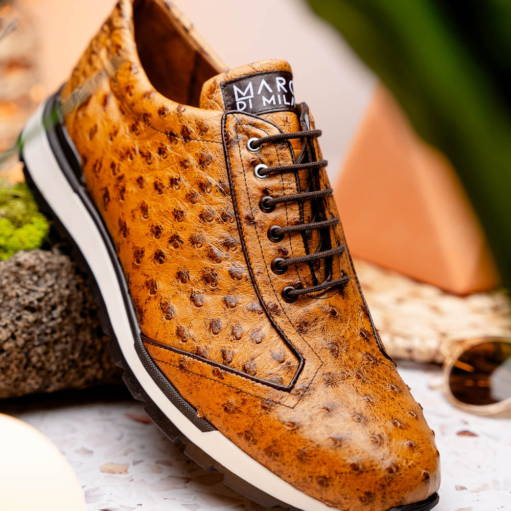 Marco Di Milano Scanno Ostrich Quill Sneakers Antique Paja