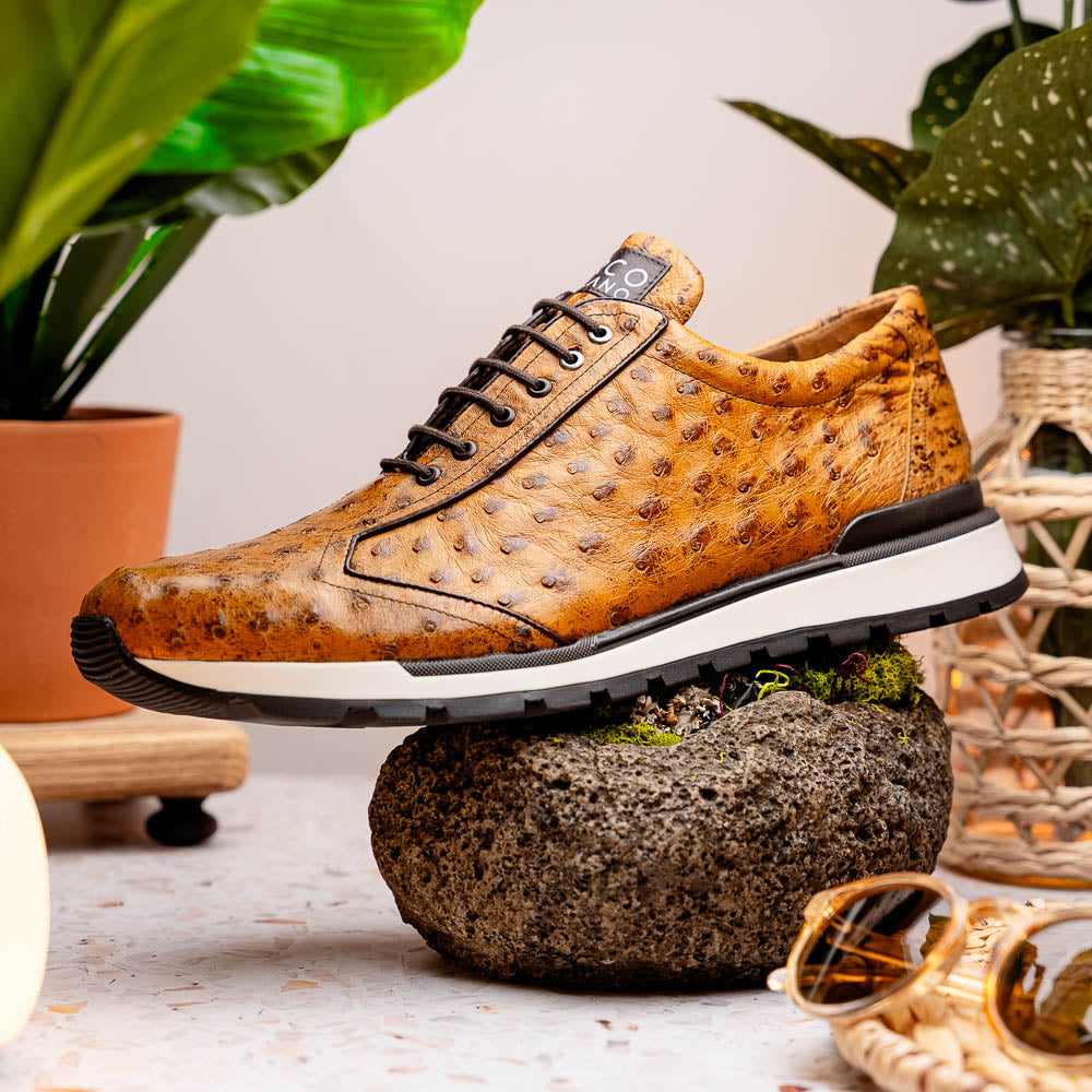 Marco Di Milano Scanno Ostrich Quill Sneakers Antique Paja