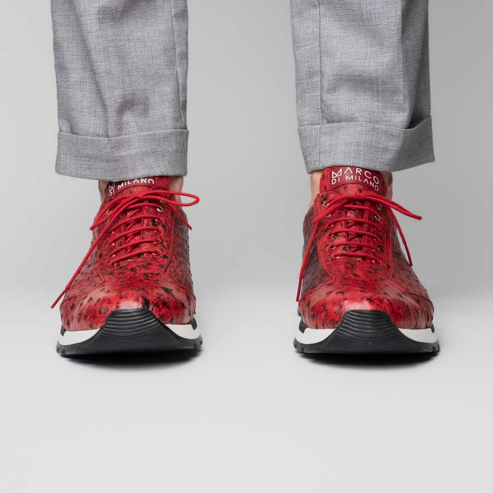 Marco Di Milano Scanno Ostrich Quill Sneakers Antique Red