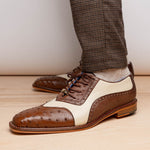 Belvedere Sesto Genuine Ostrich Quill / Italian Leather Shoes Brown / Cream (R54)
