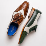 Belvedere Sesto Genuine Ostrich Quill / Italian Leather Shoes Forest / Cream (R54)
