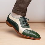 Belvedere Sesto Genuine Ostrich Quill / Italian Leather Shoes Forest / Cream (R54)