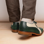 Belvedere Sesto Genuine Ostrich Quill / Italian Leather Shoes Forest / Cream (R54)