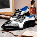 Belvedere Sesto Genuine Ostrich Quill / Italian Leather Shoes Black / White (R54)