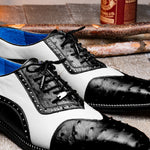 Belvedere Sesto Genuine Ostrich Quill / Italian Leather Shoes Black / White (R54)