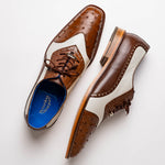 Belvedere Sesto Genuine Ostrich Quill / Italian Leather Shoes Brown / Cream (R54)
