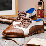 Belvedere Sesto Genuine Ostrich Quill / Italian Leather Shoes Brown / Cream (R54)