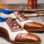 Belvedere Sesto Genuine Ostrich Quill / Italian Leather Shoes Brown / Cream (R54)