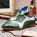 Belvedere Sesto Genuine Ostrich Quill / Italian Leather Shoes Forest / Cream (R54)
