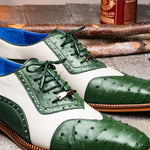Belvedere Sesto Genuine Ostrich Quill / Italian Leather Shoes Forest / Cream (R54)