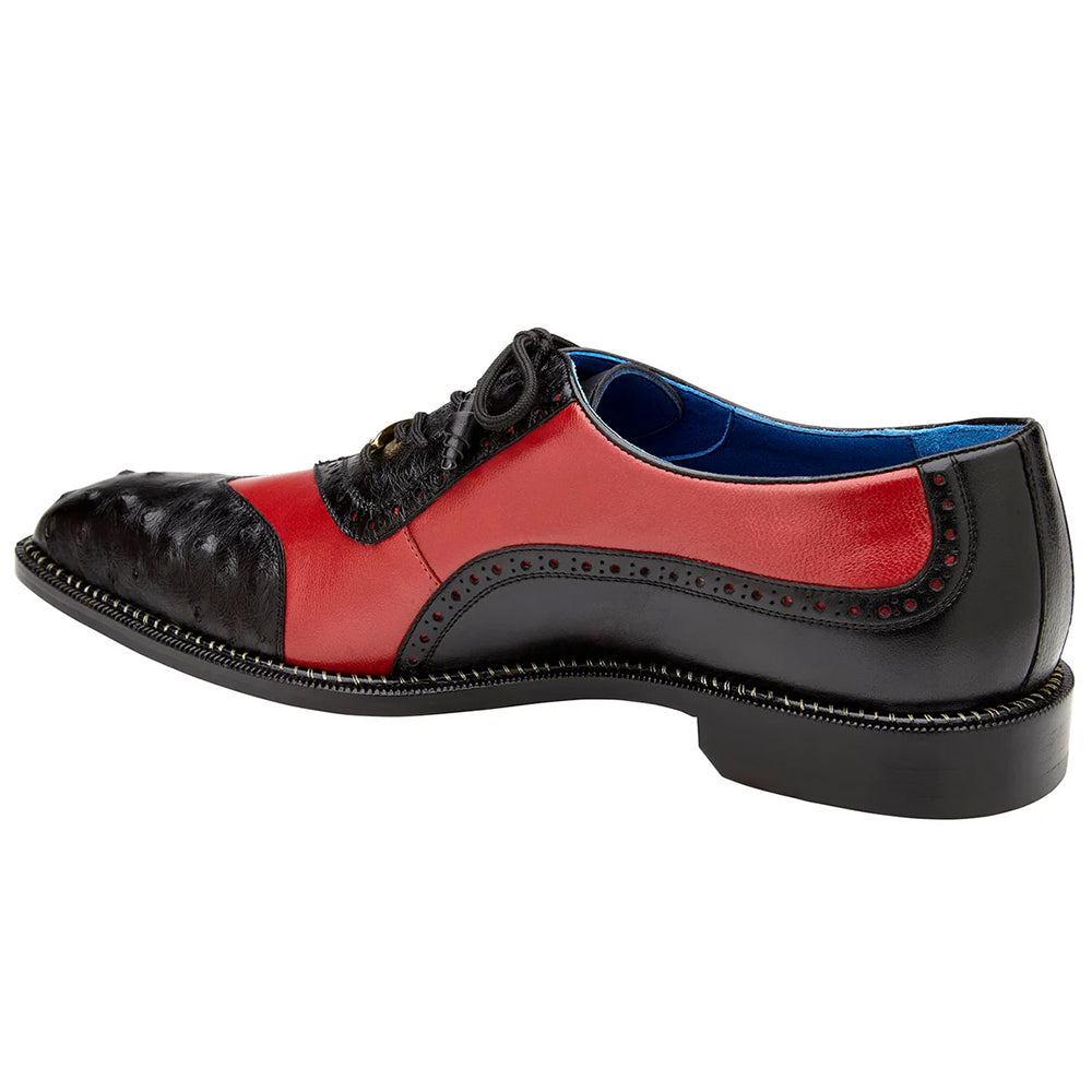 Belvedere Sesto Genuine Ostrich Quill / Italian Leather Shoes Black / Red (R54)
