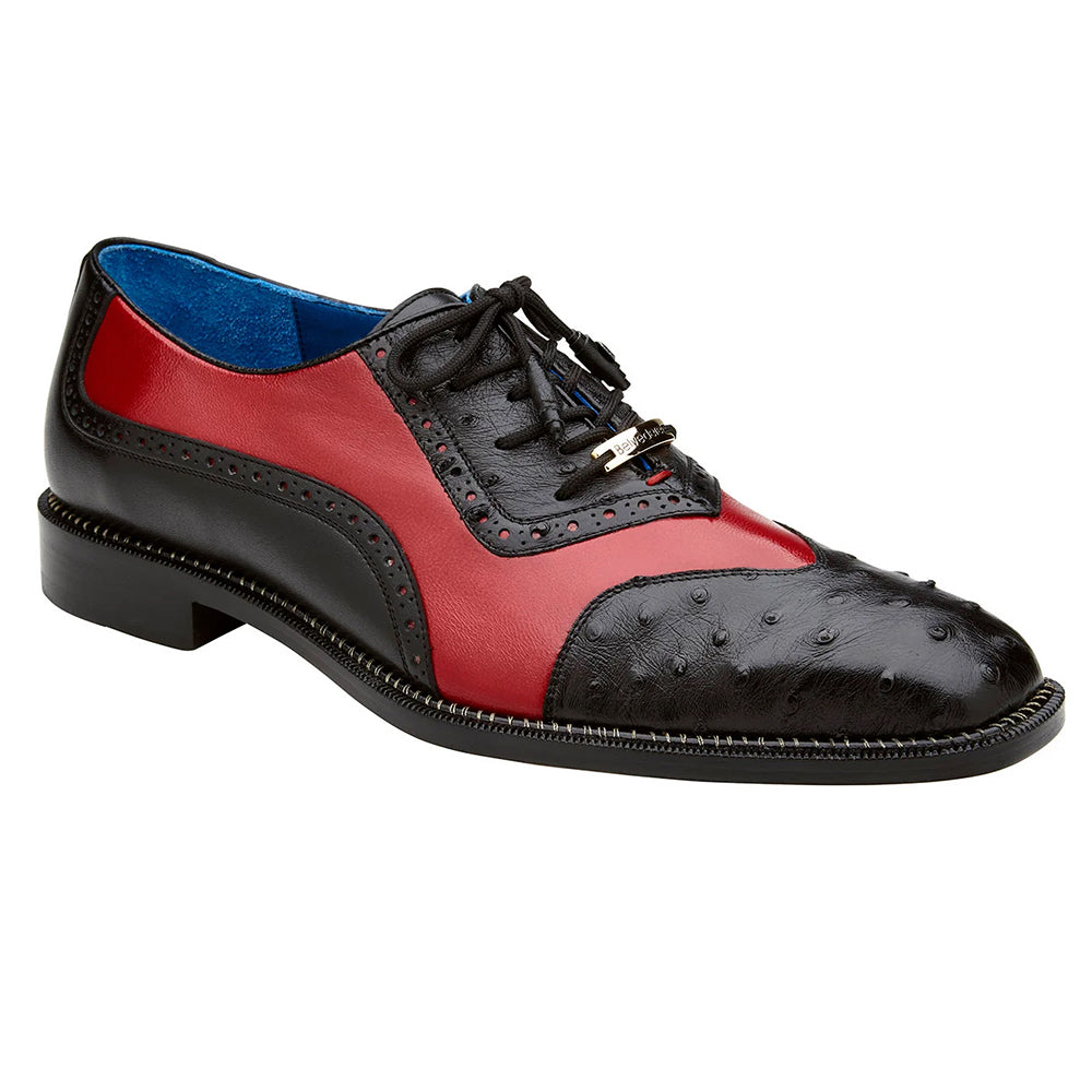 Belvedere Sesto Genuine Ostrich Quill / Italian Leather Shoes Black / Red (R54)