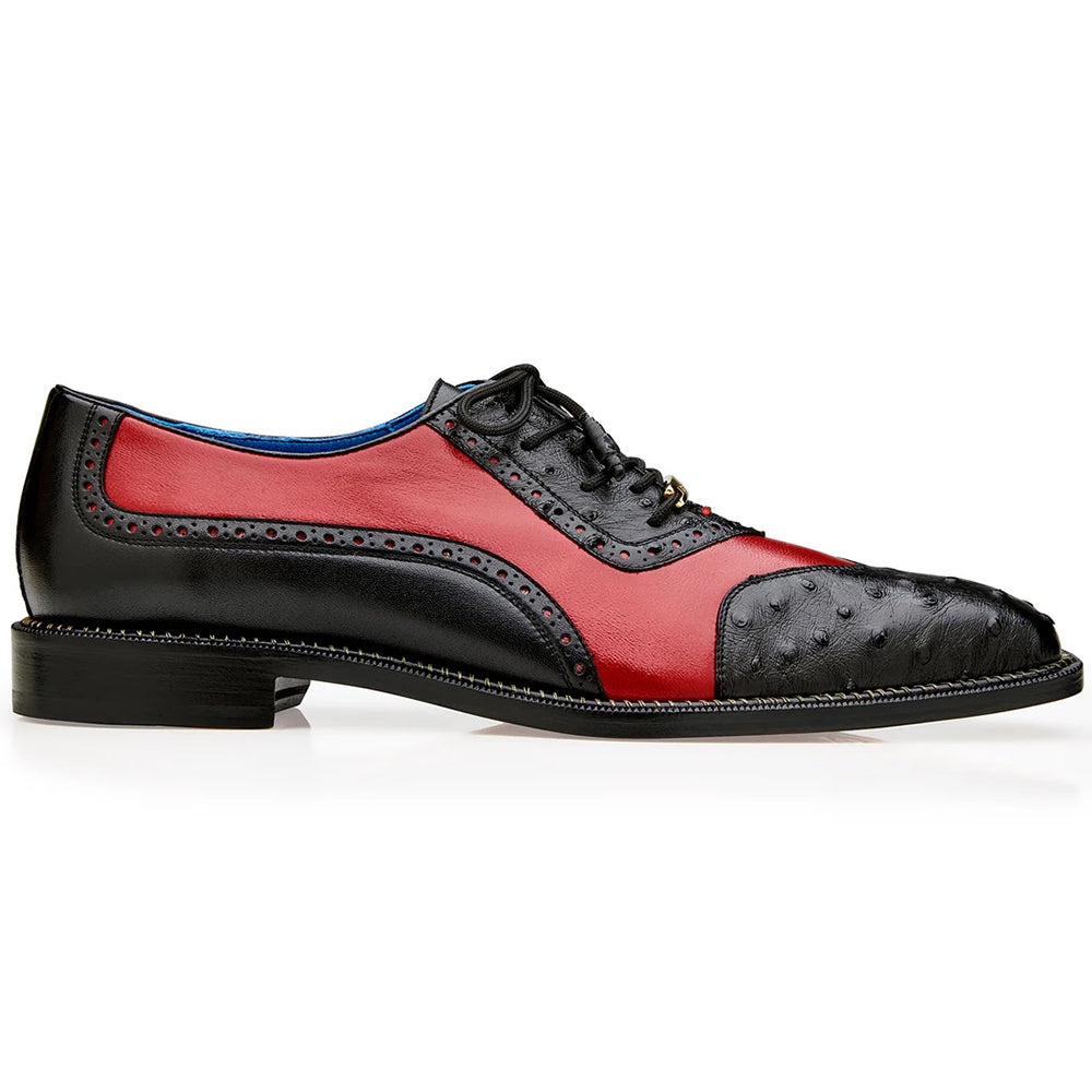 Belvedere Sesto Genuine Ostrich Quill / Italian Leather Shoes Black / Red (R54)