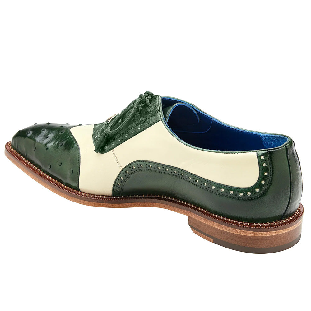 Belvedere Sesto Genuine Ostrich Quill / Italian Leather Shoes Forest / Cream (R54)