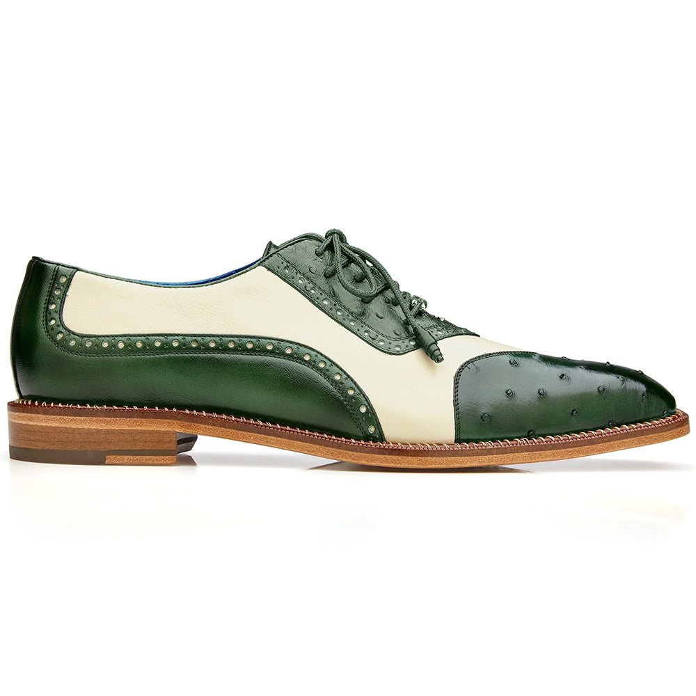 Belvedere Sesto Genuine Ostrich Quill / Italian Leather Shoes Forest / Cream
